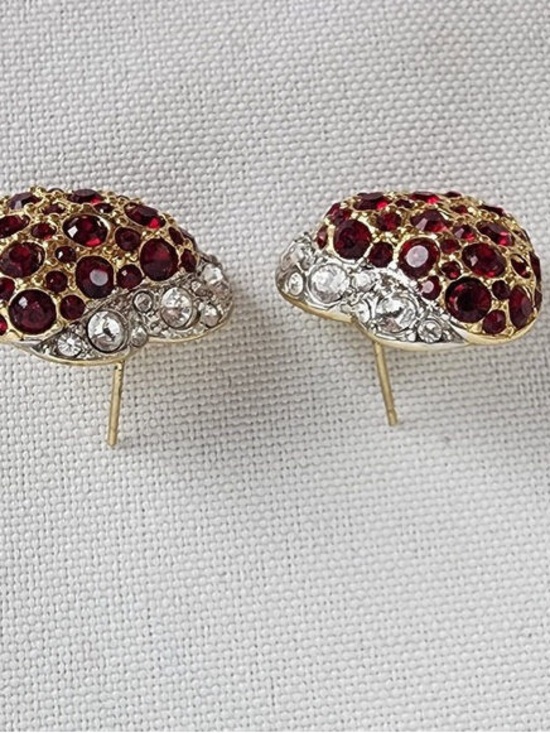 Jewelry - Gold-Tone Red and Clear Crystal Stud Earrings